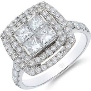 Pre-Owned 18ct White Gold Princess & Spherical Good Lower 2.00ct Diamond Tile Cluster Ring – Measurement P