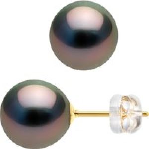 Diadema Womens – Earrings  Yellow Gold and Real Tahitian Pearls – Natural – One Size