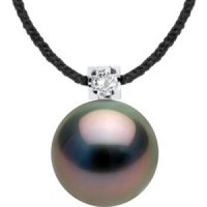Diadema Womens – Necklace – Black Nylon – Tahiti Pearl and Real Diamond – Natural – One Size