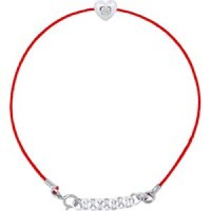 Diadema Womens – Bracelet – Red Nylon – Heart – Real Diamond – White – One Size