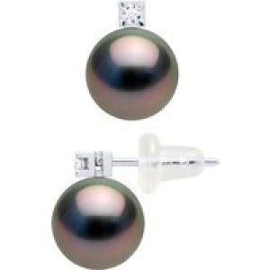 Diadema Womens – Earrings  Diamonds – White Gold and Real Tahitian Pearls – Natural – One Size