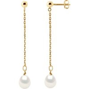 Diadema Womens – Earrings  Real Freshwater Pearls – Yellow Gold – White – One Size