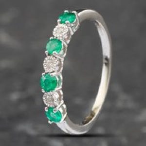 Pre-Owned 14ct White Gold 0.48ct Emerald & 0.04ct Brilliant Cut Diamond Half Eternity Ring 43371019