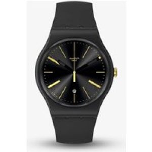 Swatch Dash Of Yellow Black Rubber Watch SO29B403