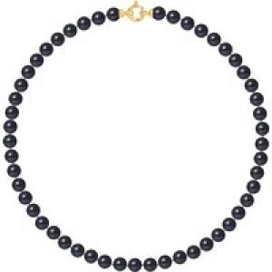 Diadema Womens – Necklace – Princess – Real Freshwater Pearls – Black – Yellow Gold – One Size