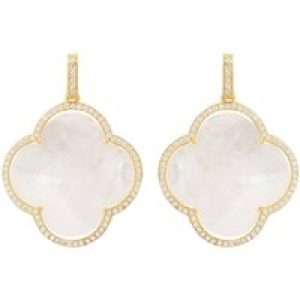 Latelita Womens Open Clover Large Mother Of Pearl Gemstone Earrings Gold Sterling Silver – One Size