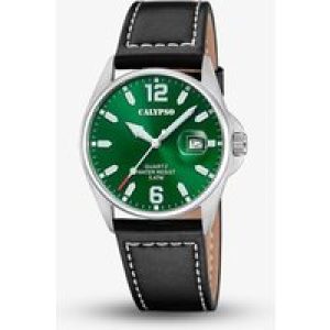 Calypso Mens Basic Green Leather Strap Watch K5870/5