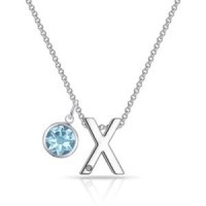Initial X Necklace with Birthstone Charm Created with Zircondia® Crystals