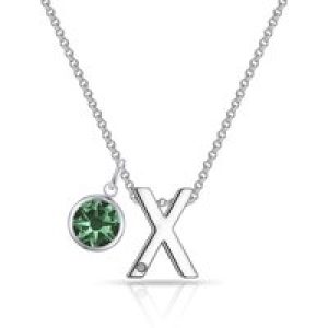 Initial X Necklace with Birthstone Charm Created with Zircondia® Crystals