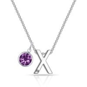 Initial X Necklace with Birthstone Charm Created with Zircondia® Crystals