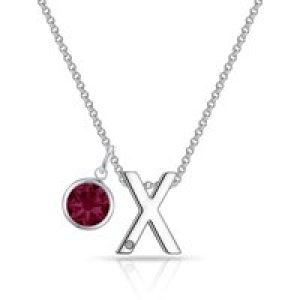 Initial X Necklace with Birthstone Charm Created with Zircondia® Crystals
