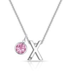 Initial X Necklace with Birthstone Charm Created with Zircondia® Crystals