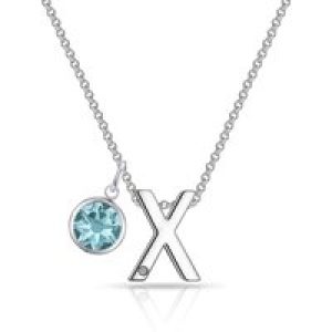 Initial X Necklace with Birthstone Charm Created with Zircondia® Crystals