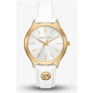 Michael Kors Runway Slim White Leather Strap Watch MK7466