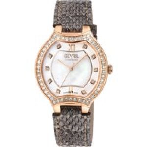 Gevril WoMens Lugano Swiss Diamond White MOP Dial Genuine Italian Handmade Leather Watch – Grey – One Size