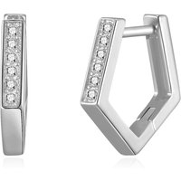Silver Plated Geometric Hoop Earrings Created with Zircondia® Crystals - Image 2