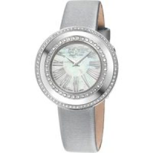 Gevril Womens Gandria Swiss Diamond White MOP Dial, Genuine Italian Made Silver Leather Watch – One Size