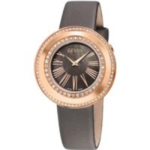 Gevril WoMens Gandria Swiss Diamond Bronze Grey MOP Dial, Genuine Italian Made Leather Watch – One Size