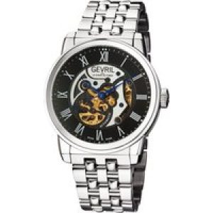 Gevril Mens Vanderbilt Black Dial Stainless Steel Watch – One Size