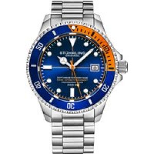 Stührling Mens Blue and Orange Swiss Automatic Depthmaster Heritage 42mm Diver – Silver – One Size