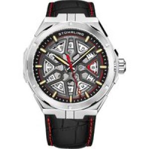 Stührling Mens Silver and Black Gio Swiss Automatic 44mm Skeleton – One Size