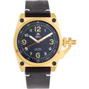 Shield Pascal Leather-Band Mens Diver Watch – Gold Stainless Steel – One Size