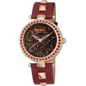 Rebel WoMens Rockaway Parkway Burgundy/Black Dial Leather Watch – One Size