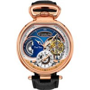 Stührling Mens Rose Gold Modena Dual Time Automatic 46mm Skeleton – One Size
