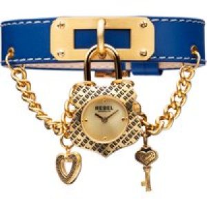 Rebel WoMens Seagate Gold Dial Leather Watch – Blue – One Size
