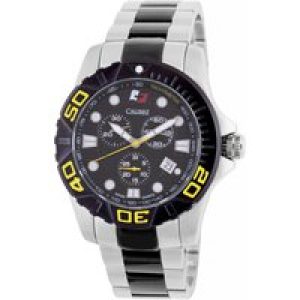 Calibre Mens Akron Swiss Made Movement Watch Two Tone Stainless Steel Strap Black Dial – Silver & Gold – One Size
