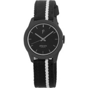 Johan Eric : naestved, Mens, black dial watch, sporty canvas w white stripe.. – One Size