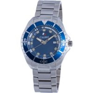 Calibre Mens Sea Knight Swiss Made Movement Watch Silver Stainless Steel Strap Blue Dial – One Size