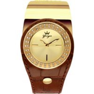 Yonger & Bresson Womens and Yellow Gold Dial Brown Watch Leather – One Size