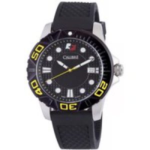 Calibre Mens Akron Swiss Made Movement Watch Black Rubber Strap Dial – One Size