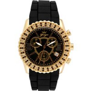 Yonger & Bresson Womens and Bresson: Yellow Gold Bezel Watch – Black Rubber – One Size