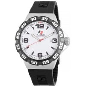 Calibre Mens Lancer Swiss Made Movement Watch Black Rubber White L3 Dial – One Size