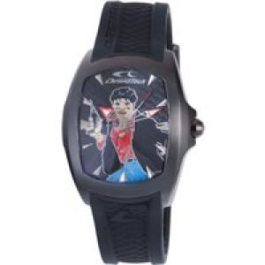 Chronotech Mens Black Leather Watch – Silver – One Size