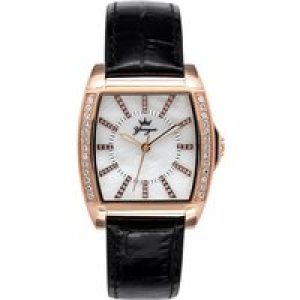 Yonger & Bresson Womens and Bresson: Rose Gold Watch with White Dial – Black Leather – One Size