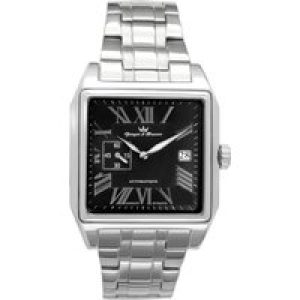 Yonger Mens Silver Stainless Steel and Black Dial Watch – One Size