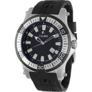 Calibre Mens Hawk Date Swiss Made Movement Watch Black Rubber Strap Black/Orange Dial – One Size