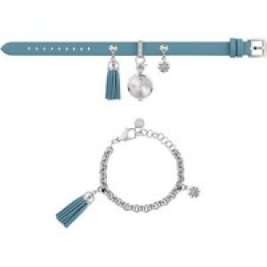 Furla WoMens White Dial Chain Calfskin Leather Set Watch – Blue – One Size