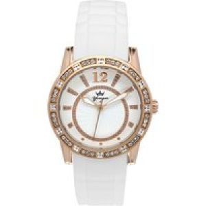 Yonger & Bresson Womens and Bresson: White Leather Watch with Rose Gold Bezel Rubber – One Size