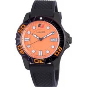 Calibre Mens Akron Swiss Made Movement Watch Black Rubber Strap Orange Dial – One Size