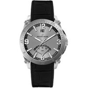 Pierre Petit : Mens Serie Le Mans Silver Watch – Black Leather – One Size