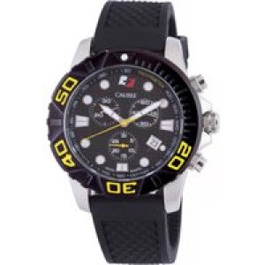 Calibre Mens Akron Swiss Made Movement Watch Black Rubber Strap Dial – One Size