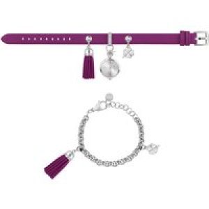 Furla WoMens White Dial Chain Calfskin Leather Set Watch – Purple – One Size