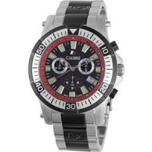 Calibre Mens Hawk Chrono Swiss Made Movement Watch Silver Stainless Steel Strap Black Dial – One Size