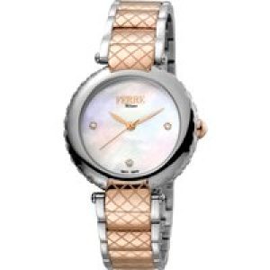 Ferre Milano FM1L099M0091 WoMens Black Dial Stainless Steel Watch – Silver & Gold – One Size