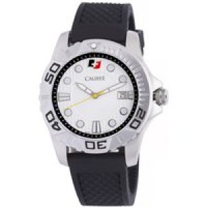 Calibre Mens Akron Swiss Made Movement Watch Black Rubber Strap White Dial – One Size