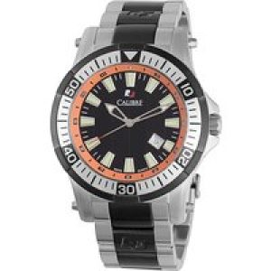 Calibre Mens Hawk Date Swiss Made Movement Watch Silver Stainless Steel Strap Black Dial – One Size